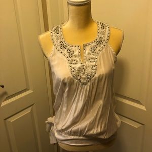 Embellished White Tank W/ Side Tie